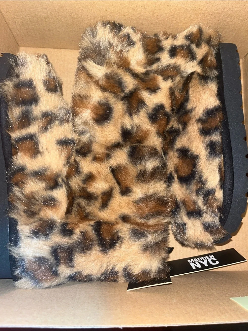 Madden NYC Kids Leopard Print Faux Fur Slippers - Brown